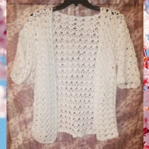 Unbranded White Homemade Soft Crochet Knit Cardigan Sz L/XL Handmade